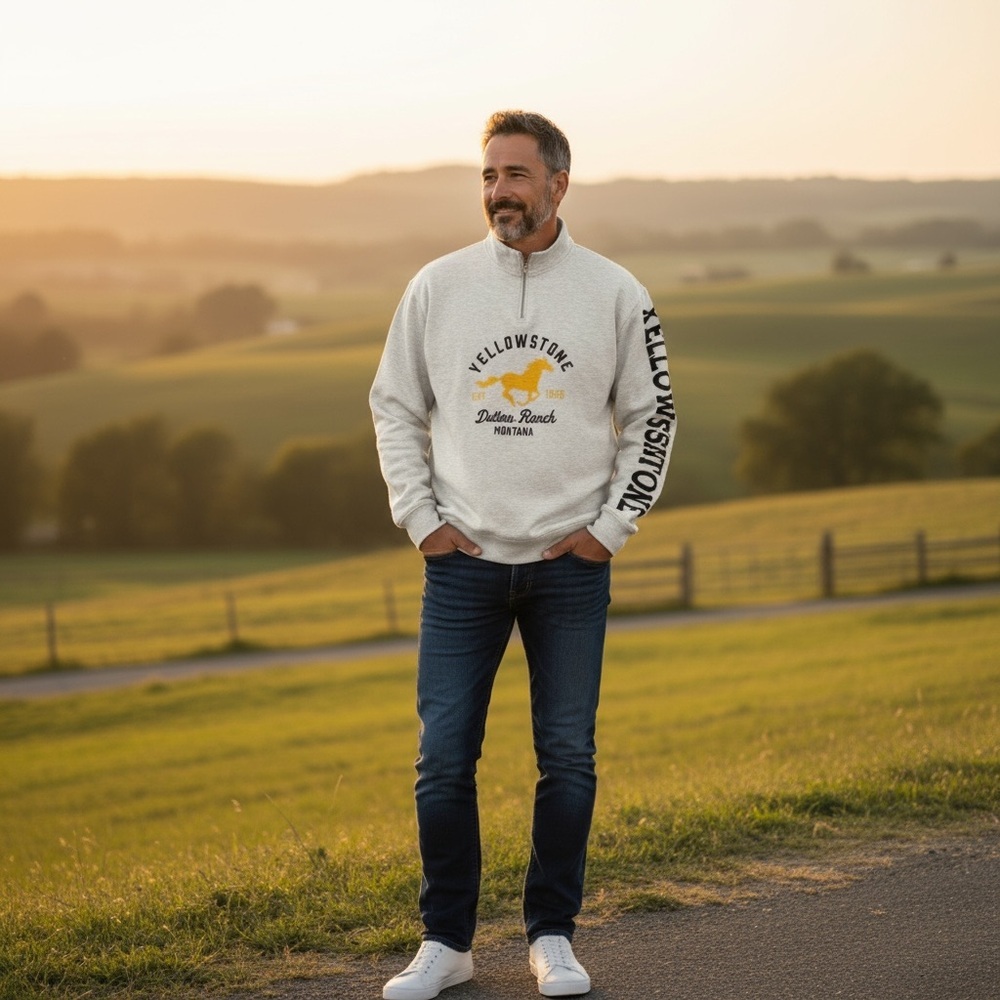NWT Yellowstone Dutton Ranch Light Gray Sweatshirt with 1/4 Zip Large